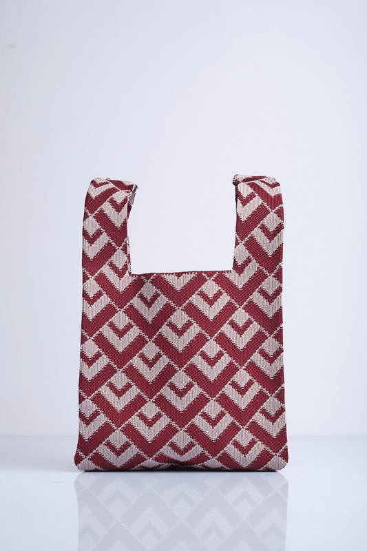 Bordo-Gri - V Desenli Triko Tote El Çantası