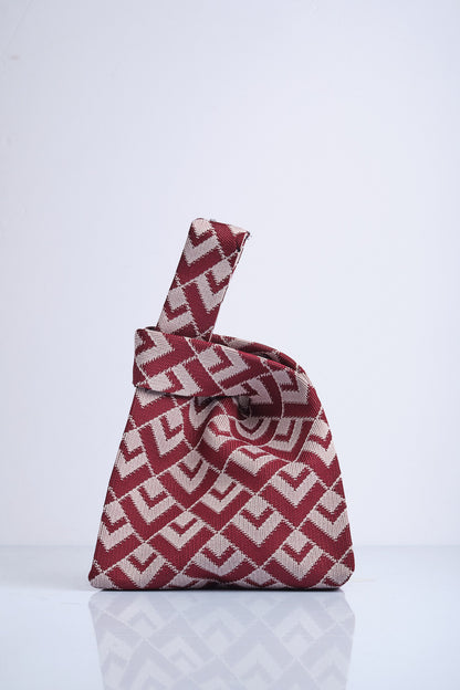 Bordo-Gri - V Desenli Triko Tote El Çantası