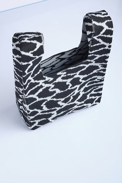 Siyah-Beyaz- Leopar Desenli Triko Tote El Çantası