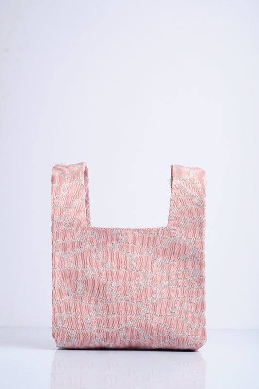 Pembe-Gri - Leopar Desenli Triko Tote El Çantası