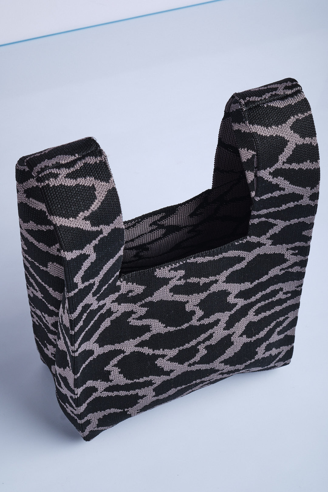 Siyah-Antrasit - Leopar Desenli Triko Tote El Çantası