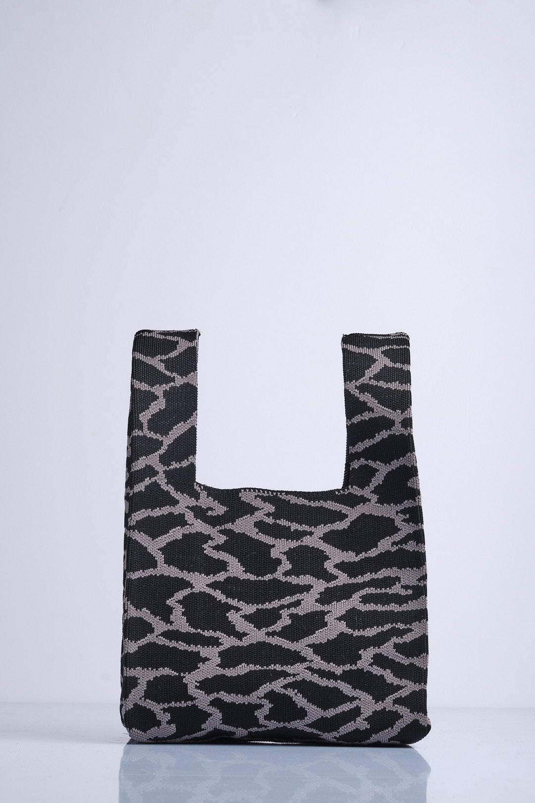 Siyah-Antrasit - Leopar Desenli Triko Tote El Çantası