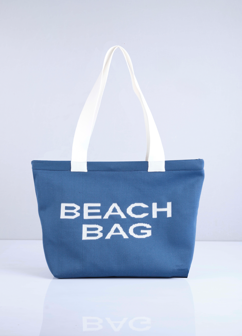 İndigo - Beach Bag Yazılı Triko Plaj Çantası