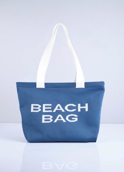 İndigo - Beach Bag Yazılı Triko Plaj Çantası