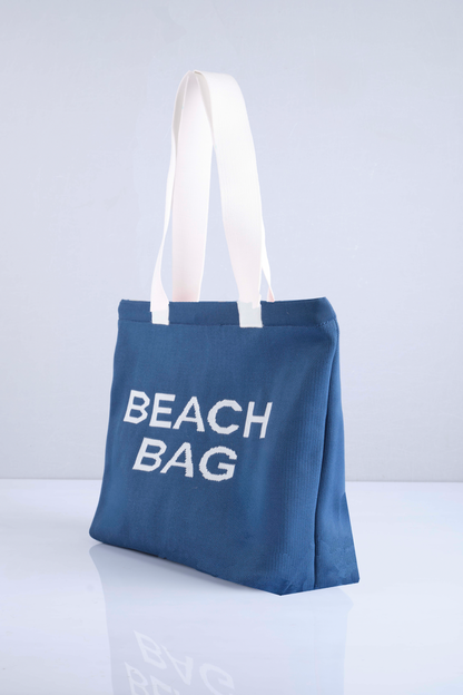 İndigo - Beach Bag Yazılı Triko Plaj Çantası