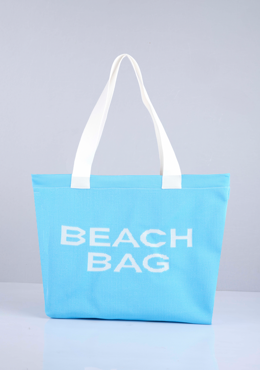 Mavi - Beach Bag Yazılı Triko Plaj Çantası