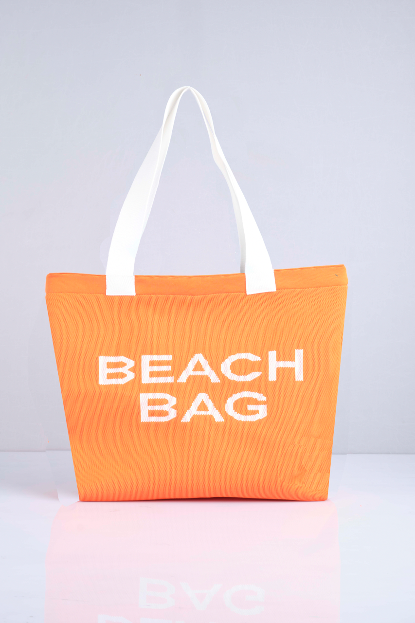Turuncu - Beach Bag Yazılı Triko Plaj Çantası