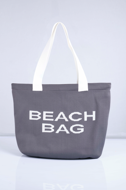 Antrasit - Beach Bag Yazılı Triko Plaj Çantası
