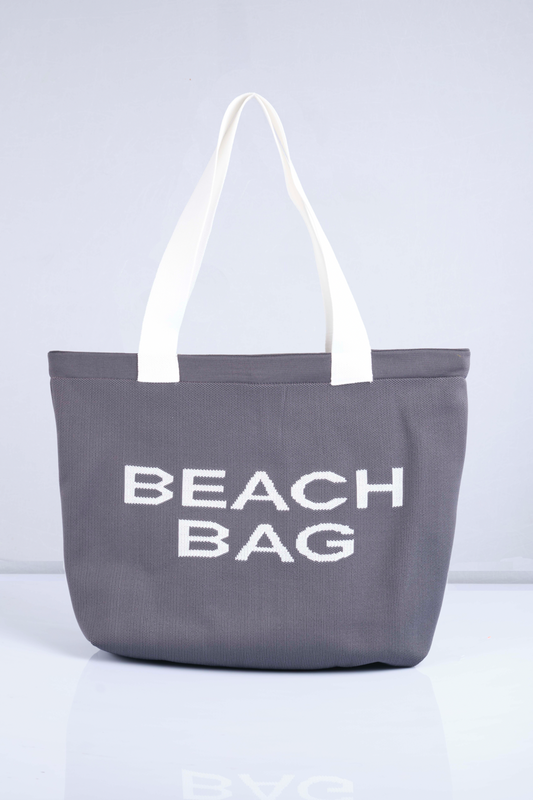 Antrasit - Beach Bag Yazılı Triko Plaj Çantası