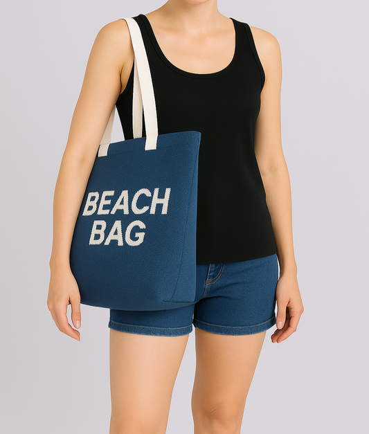 İndigo - Beach Bag Yazılı Triko Plaj Çantası