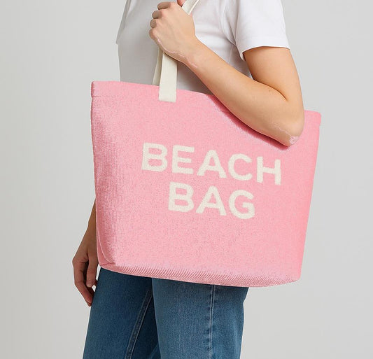 Pudra - Beach Bag Yazılı Triko Plaj Çantası