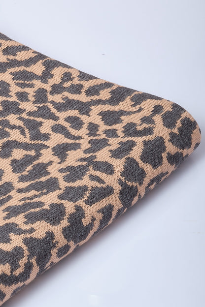 Bisküvi-Antrasit -Leopar Desenli Triko Şal