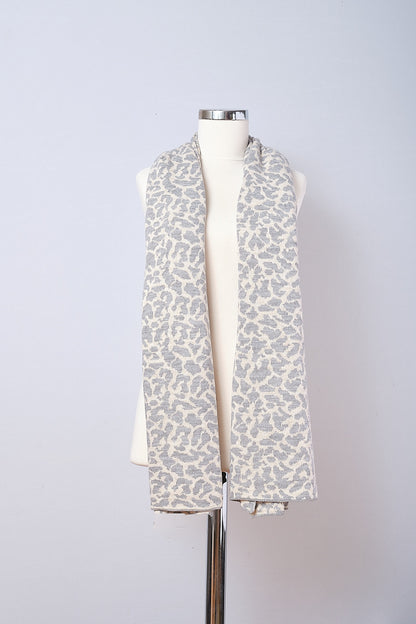 Gri-Bej -Leopar Desenli Triko Şal